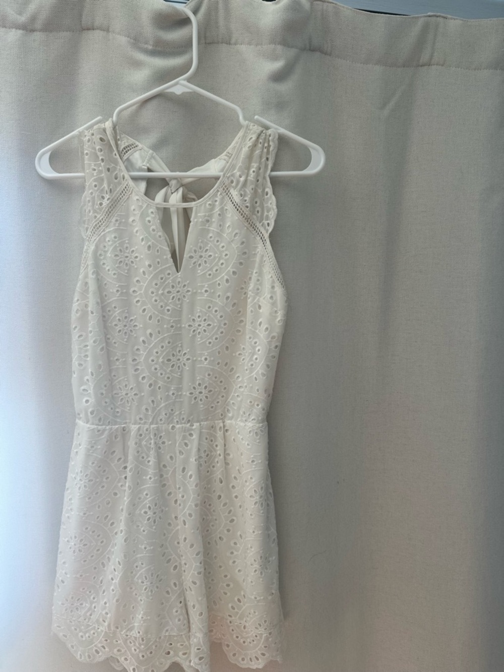 Express White Eyelet Romper with Tie Detail
